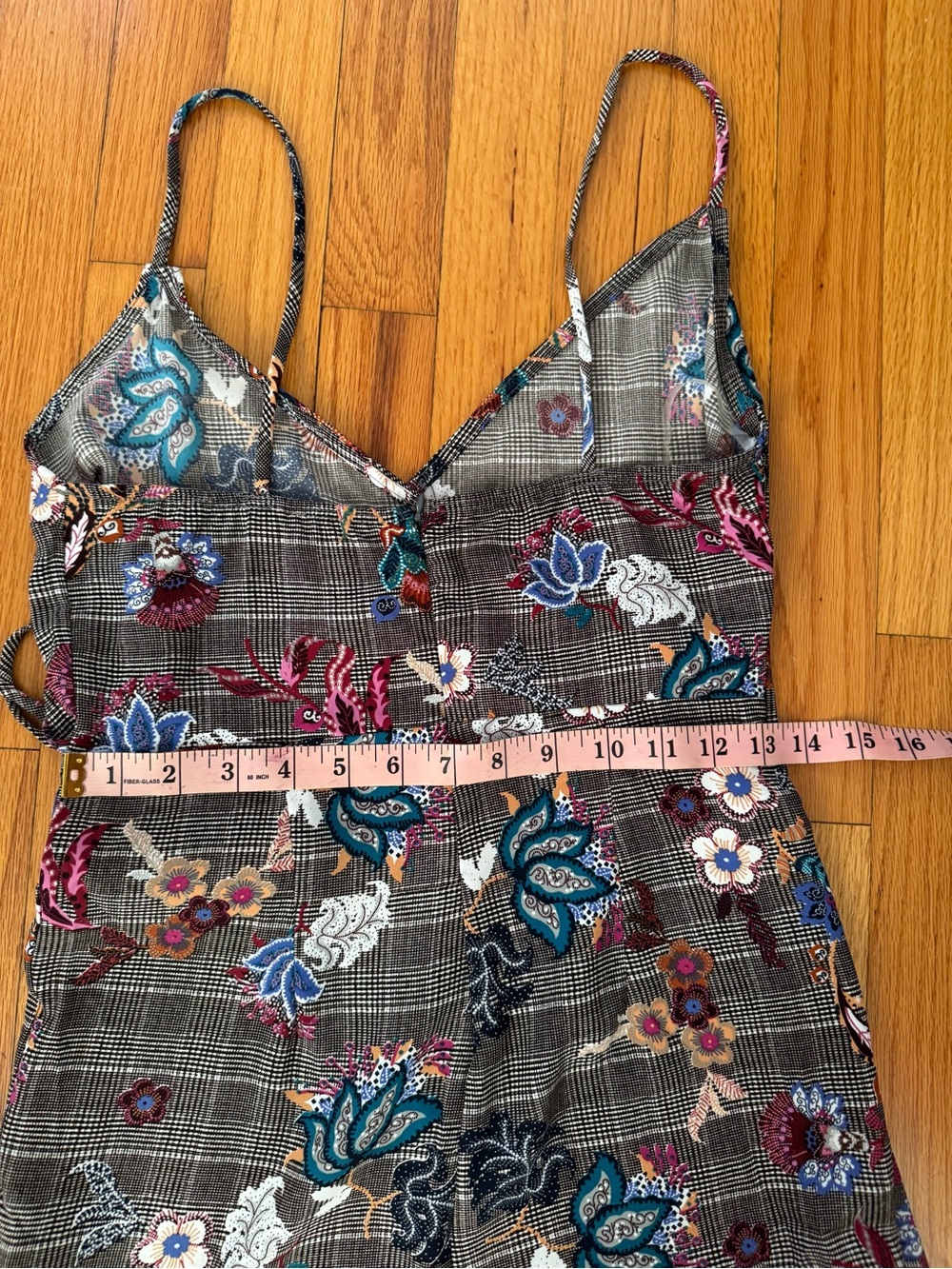 Blue Blush Plaid & Floral Embroidered Faux Wrap Romper Size S Cottagecore Boho - Picture 8 of 8